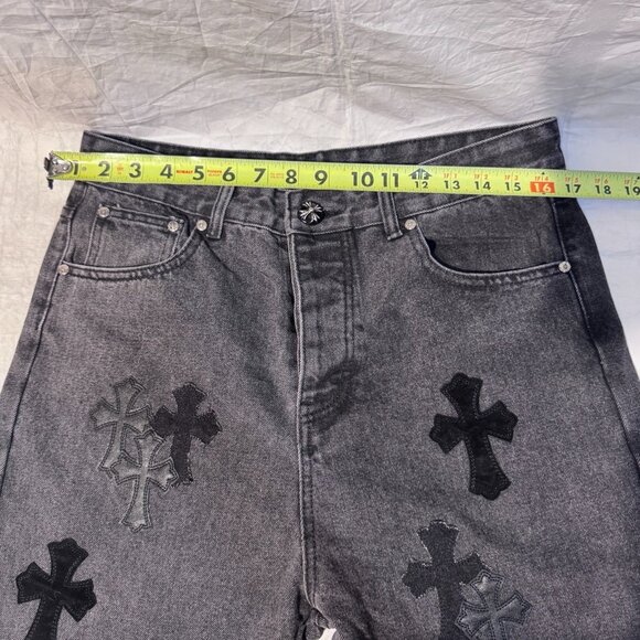 Chrome Hearts Black & Grey Silver Cross Patch Jeans Size 34 - Picture 8 of 15
